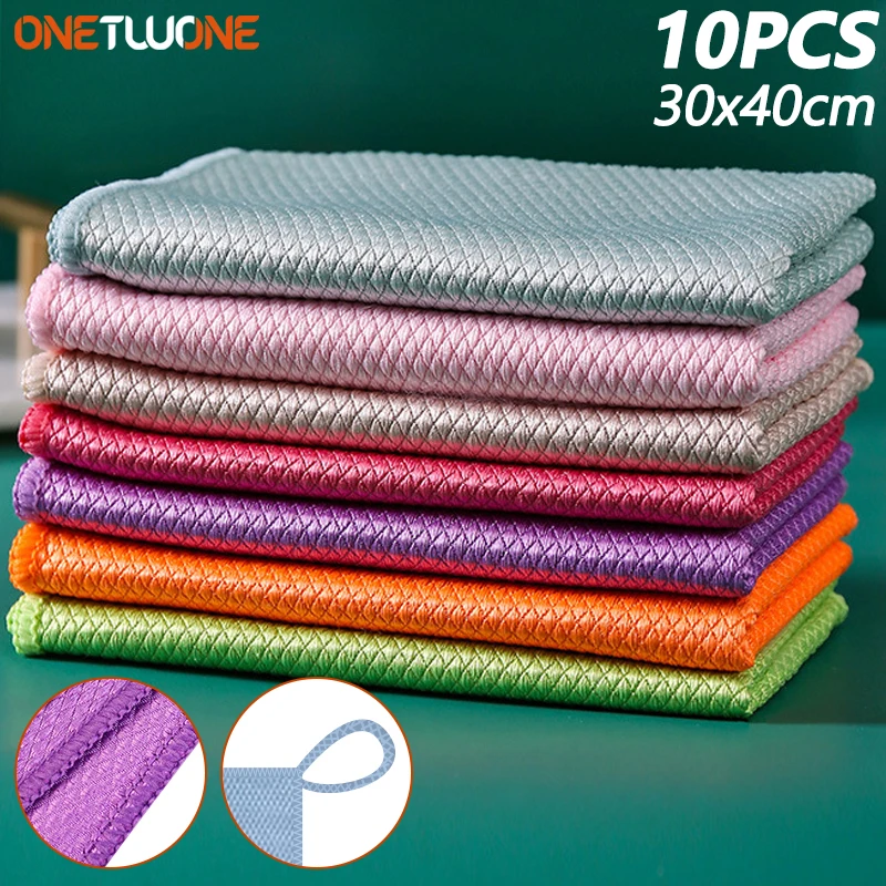 1/2/5/10Pcs Microfiber Kitchen Towel Ultra Soft Magic Cleaning Cloth Absorbent Cleaning Rags Reusable Wipe Cloths Dishcloth
