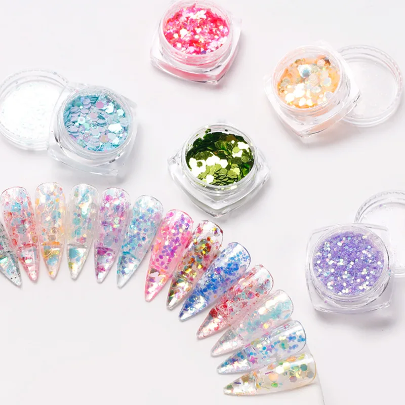 

12Pcs Holographic Laser Nail Sequins Colorful Flakes Glitter Gel Nail Polish Powder Dust Nail Sequins For Nail Art Decorations