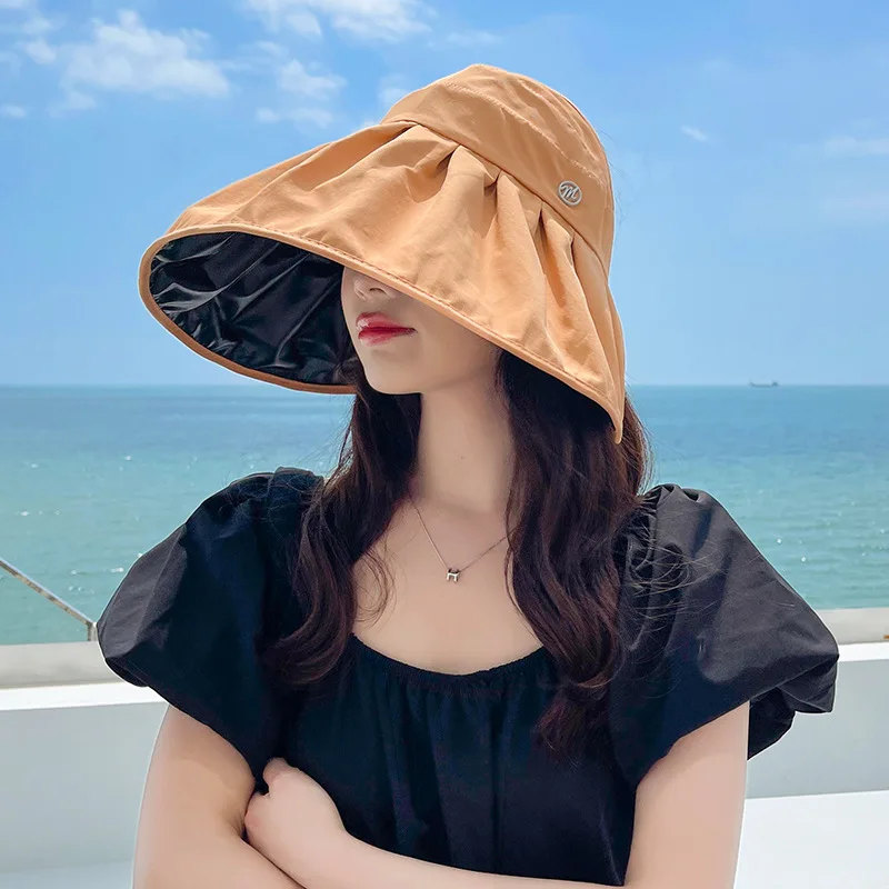 New Fashion Solid Color Black Glue Empty Top Hat Summer Sunshade Hat Sunscreen Big Brim Holiday