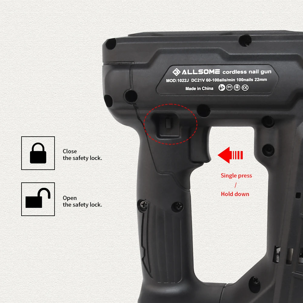 Allsome Electric Brad Nailer, Electric Nail Gun/Staple Gun for Upholstery, Carpentry Woodworking Projects for Makita 18V Battery 6