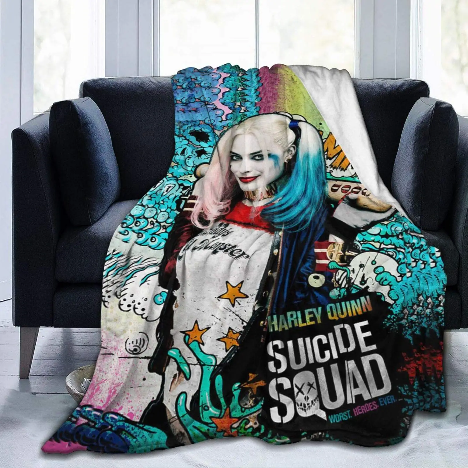 Coperta In Micro Pile Ultra-Morbida, Suici-De Sq-Uad Ha-Rley Q-Uinn, Coperta Calda Per Decorazioni Per La Casa Per Divano Letto, 50 "X 40"