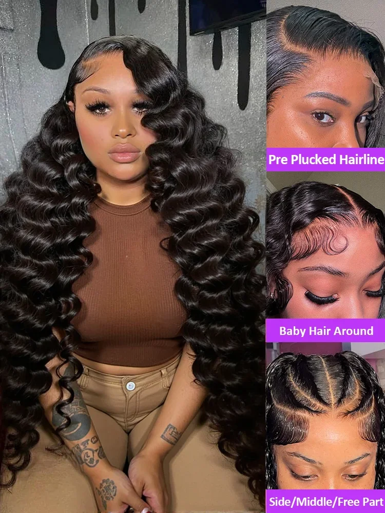 250 Density 40 42 Inch Human Hair Loose Deep Wave 13x6 Lace Front Wigs Water Wave Curly HD 13x4 Lace Frontal Wig Brazilian Black 2