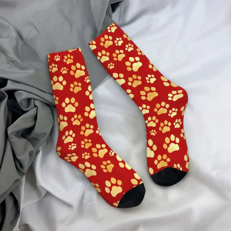 

Colorful Cat Paw Prints Basketball Socks Polyester Long Socks for Unisex Sweat Absorbing