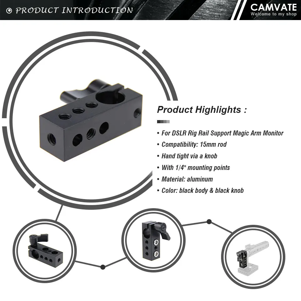 Standard 15mm Single Rod Clamp Adapter With 1/4" Thread Holes For DSLR Camera Ca