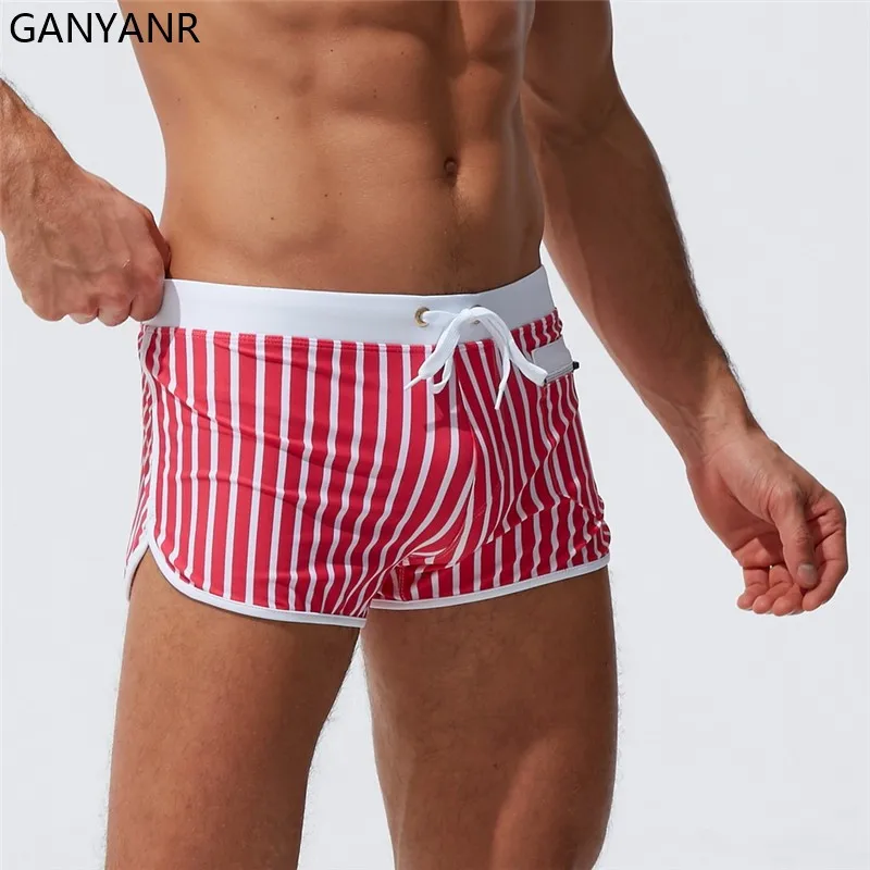 GANYANR Swimming Trunk Swimwear Men Swim Swimsuit Brief Bathing Suit Gay Sexy quick dry beach shorts boardshorts surf wear boxer