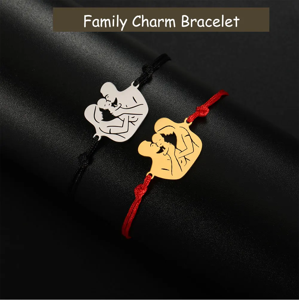 Cazador Edelstahl Familie Schwangere Mutter Kind Papa Charm Armband für Frauen Muttertag Geschenk Wachs Seil Armbänder Schmuck 2026 – Detail 3