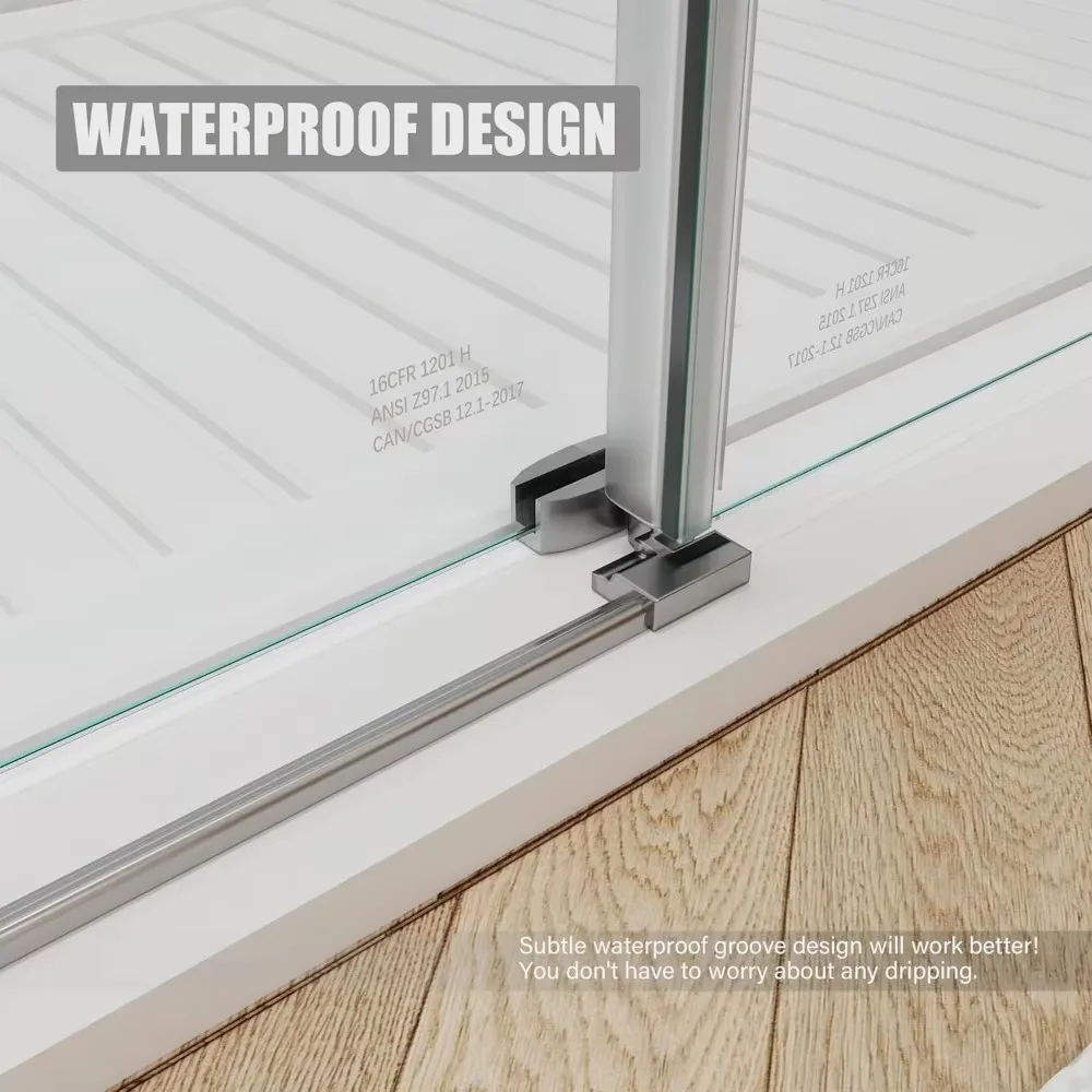 Tub Shower Door, 56-60 in. Wide, Frameless Sliding, with Handle and Watertight Seal, Tempered Glass, Multi-Size Shower Door 4