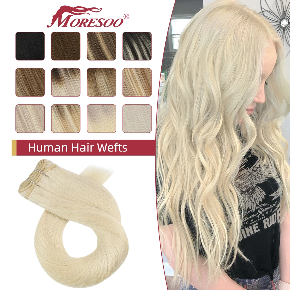 

Moresoo Human Hair Bundles Sew in Hair Extensions 100% Real Human Hair Natural Straight Remy 100G/Set Invisible Weft Weaving