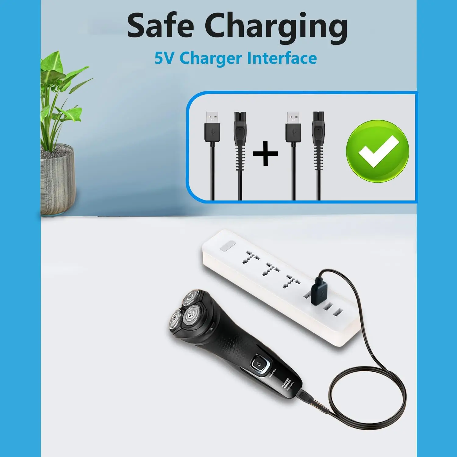 5V Charger for Philips Norelco One Blade QP2724,QP2734, QP2834, QP4631, QP1324, MG5910, MG5920, MG7910, PQ888,PQ889 USB 2Pack shaver charger