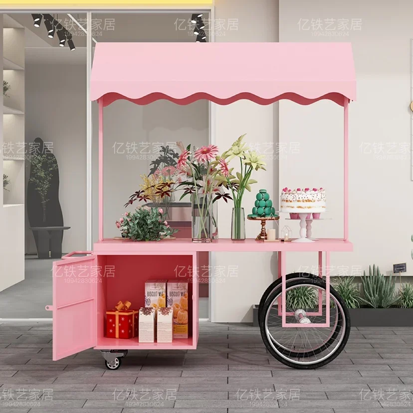 Internet celebrity wrought iron flower car outdoor market stall car stall trolley snack night market mobile trolley
