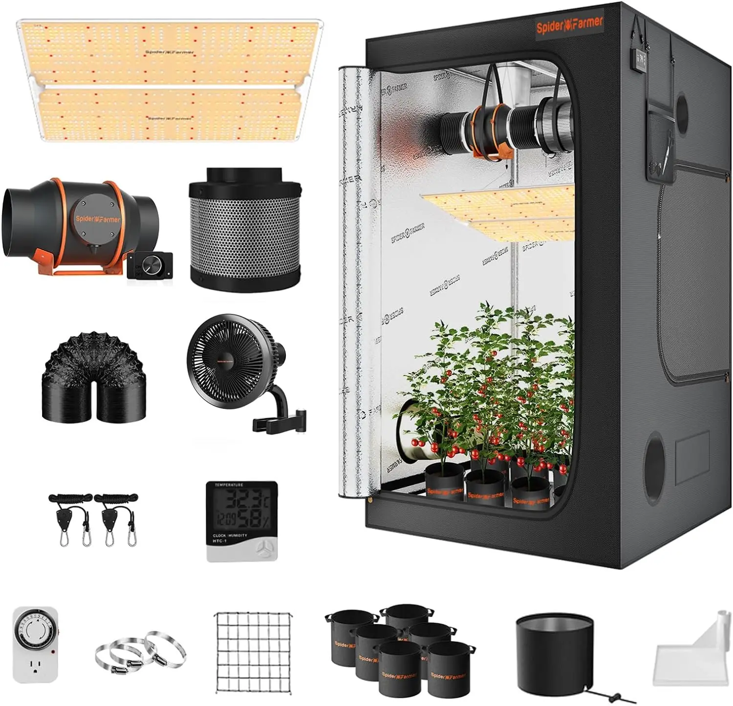 Grow Tent Kit Complete 3x3x6ft G3000 Bar Style LED Grow Light Full Spectrum Tent Complete System 36"x36"x70" Indoor