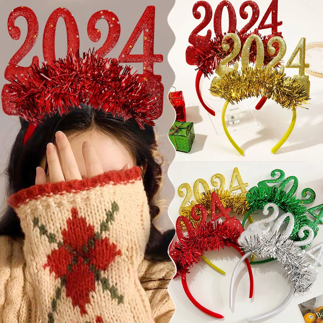 2024 Glitter Digital Headband New Year’s Eve Party Decoration Hairband Festival Atmosphere Headwear New Year Hair Accessories solar christmas stop sign outdoors holiday led octagonal gardens lawn courtyard atmosphere lights party holiday decoration lamps