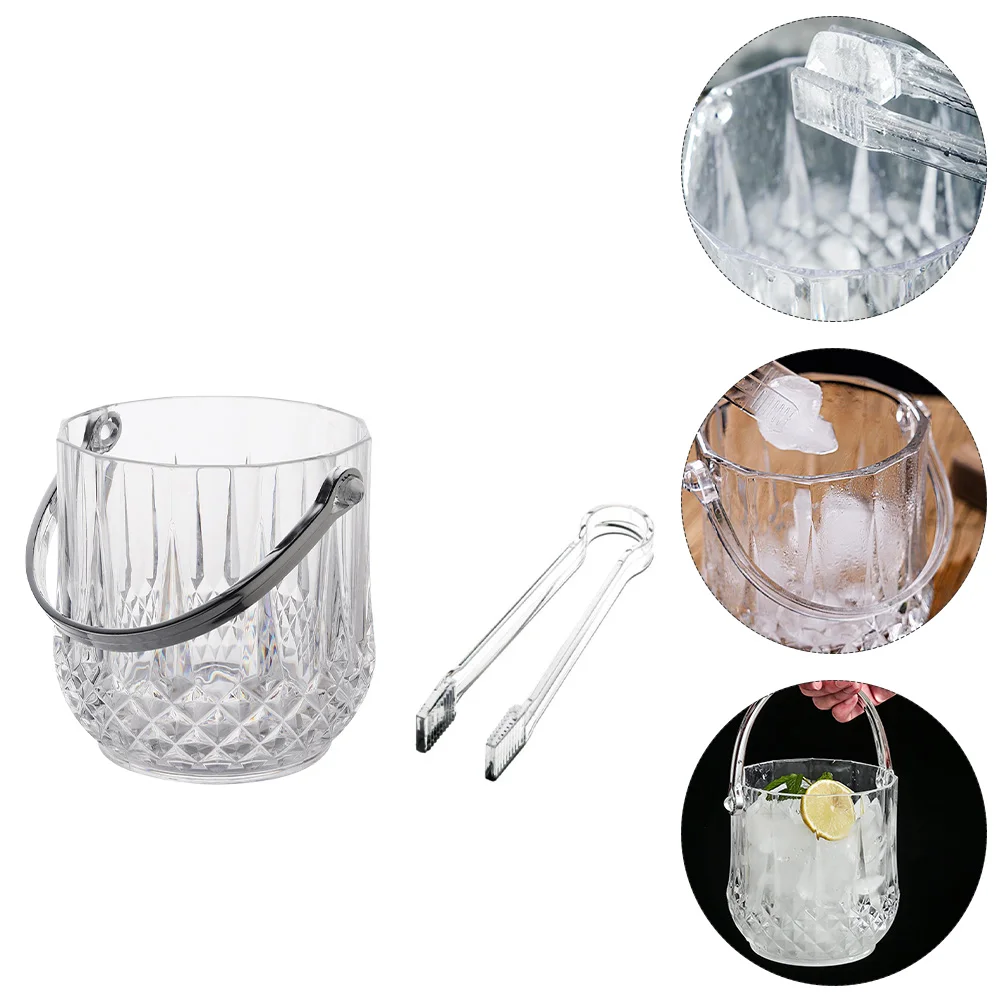 

Plastic Ice Bucket Set Clear Ice Bucket Tongs Crystal Beer Bucket Portable Ice Tub Champagne Chiller Wine Bottle Holder Ice