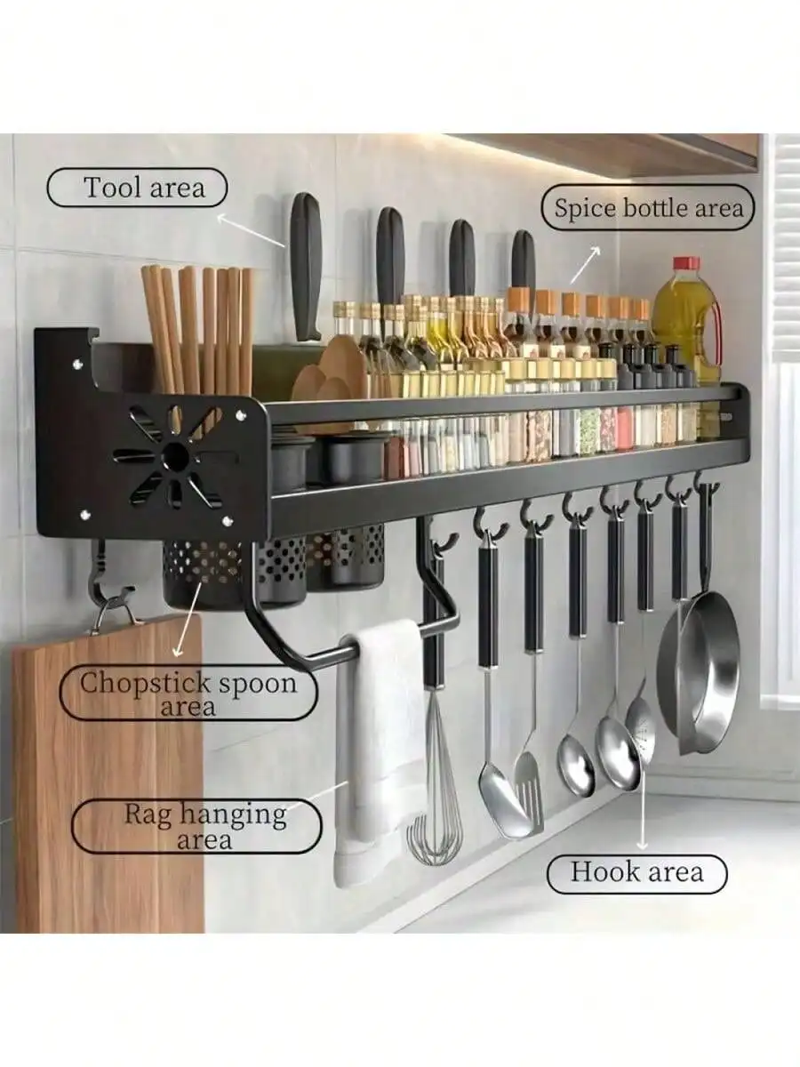 Tool area, Hooks, Spice Area, Towel hanging area