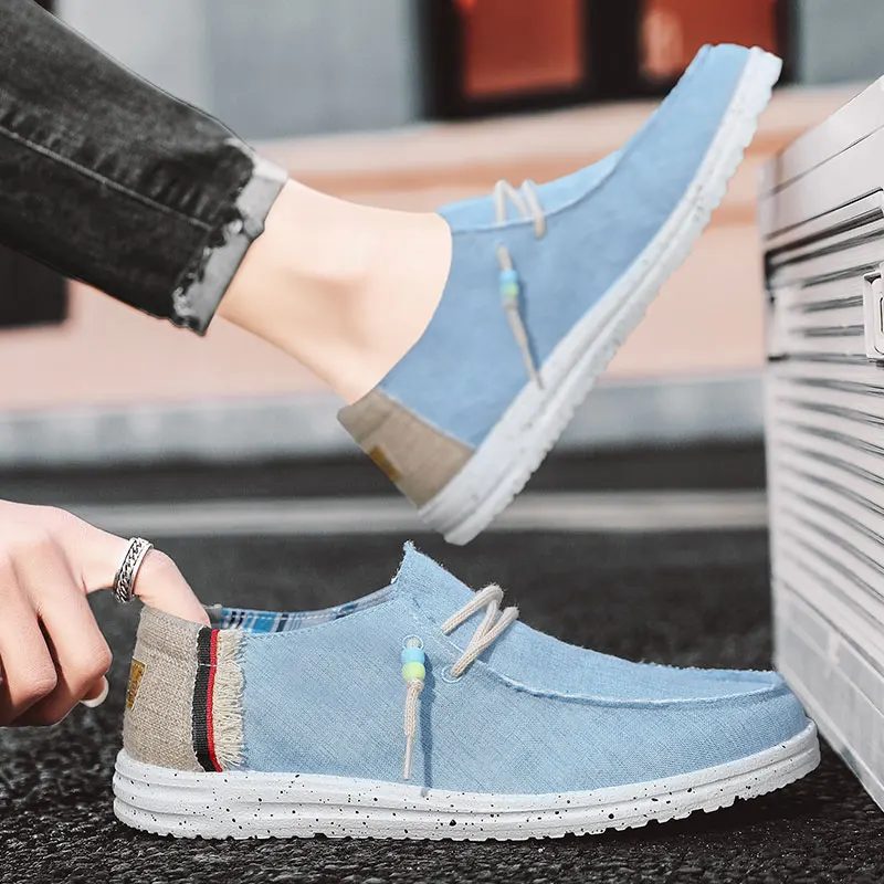 Spring Summer Blue Men's Casual Boat Shoes Lightweight Slip-on Driving Shoes Men Low-cut Breathable Canvas Men Shoes Loafers 2