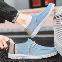 Spring Summer Blue Men's Casual Boat Shoes Lightweight Slip-on Driving Shoes Men Low-cut Breathable Canvas Men Shoes Loafers 2