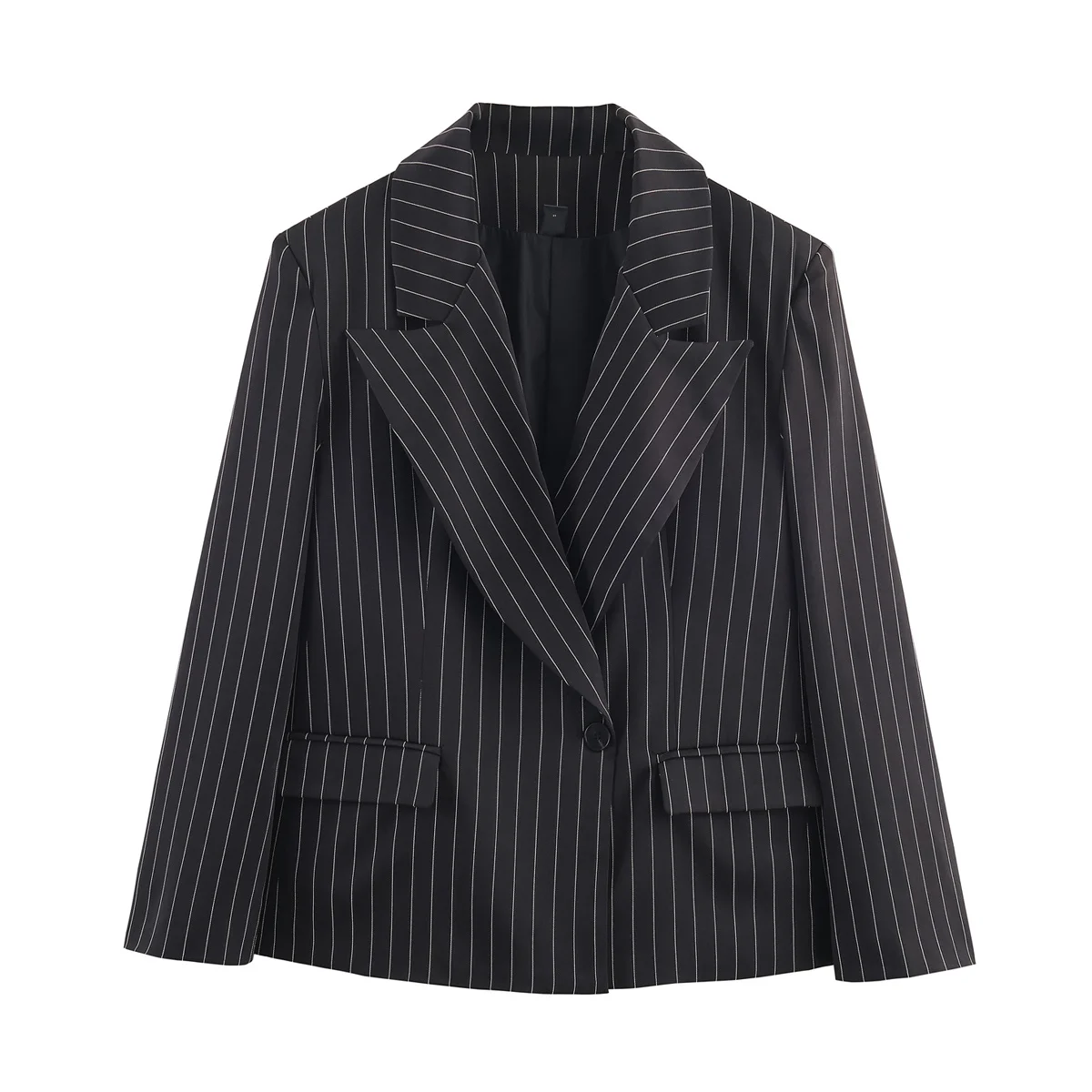 HH Damen Mode Gestreifter Weitschultriger Sexy Blazer Weibliche Persönlichkeit Vielseitiger Temperamentvoller Lässiger Büro-Anzug – Detail 2