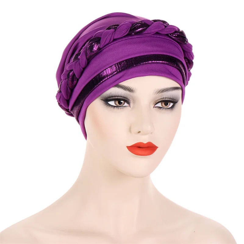 KepaHoo Muslim Women Braid Turban Cap Islamic Head Wraps Pre-Tied Hijab Bonnet Femme Musulman Stretchy Hair Cover Indian Hat 3