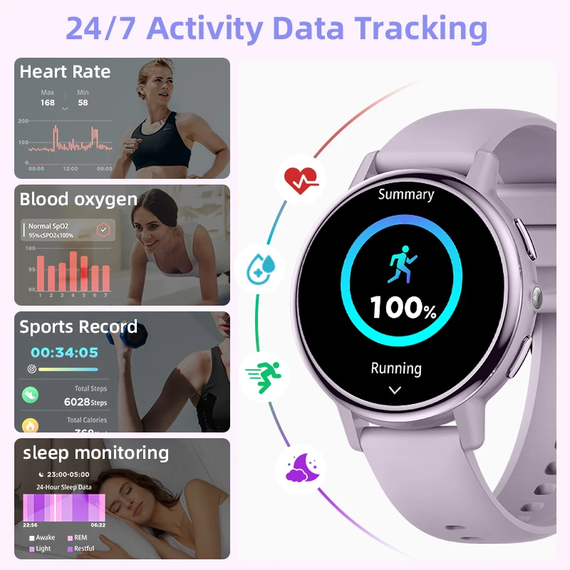 LIGE Women Smart Watch Voice Calling LED Flashlight Sports Fitness Watches Heart Rate Health Monitor Ladies Bluetooth Smartwatch