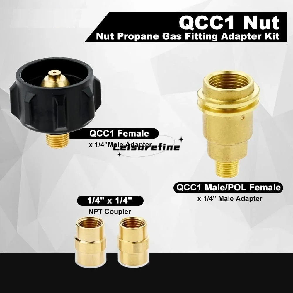 4pcs/1set 1/4" Brass Propane Gas Fitting Adapter QCC1/Type 1 Male & POL Female Connector Female Pipe Fitting BBQ Camping Heating