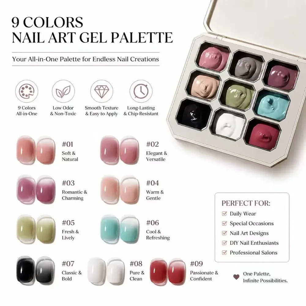 9-color solid gradient high-saturation blush nail polish, French manicure gel, suitable for nail technicians and beginners. - 3