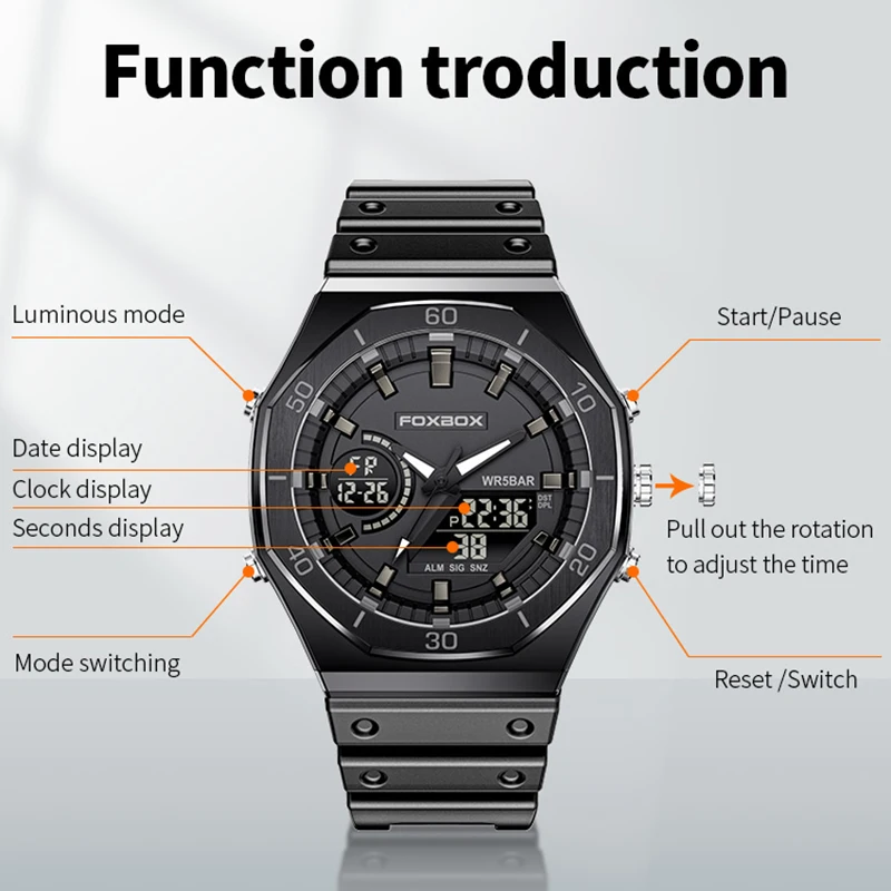 LIGE Men Watch FOXBOX Brand Luxury Dual Display Watches For Men Fashion Analog Digital Military Quartz chronograph Montre Homme