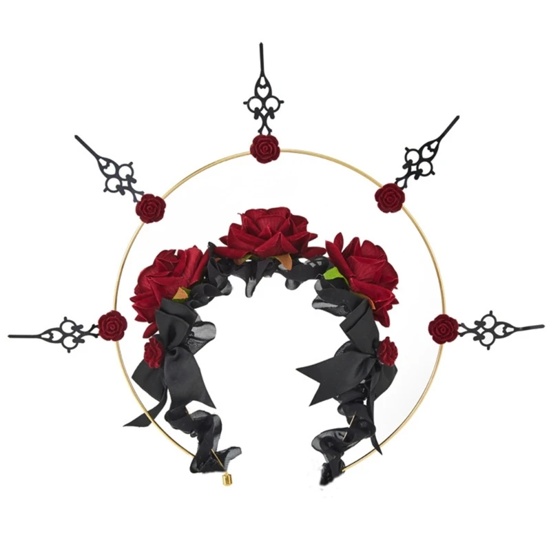 

N58F Spiked Goths Rose Crowns Mary HaloCrown Flower Headpiece