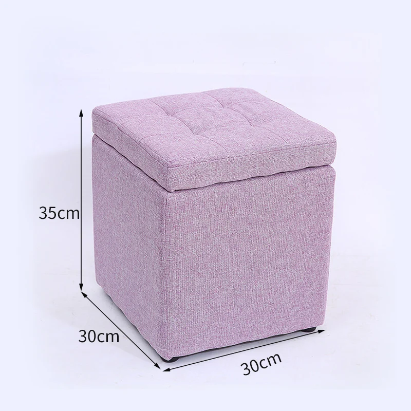 Minimalist Wooden Storage Ottoman with Fabric Seat