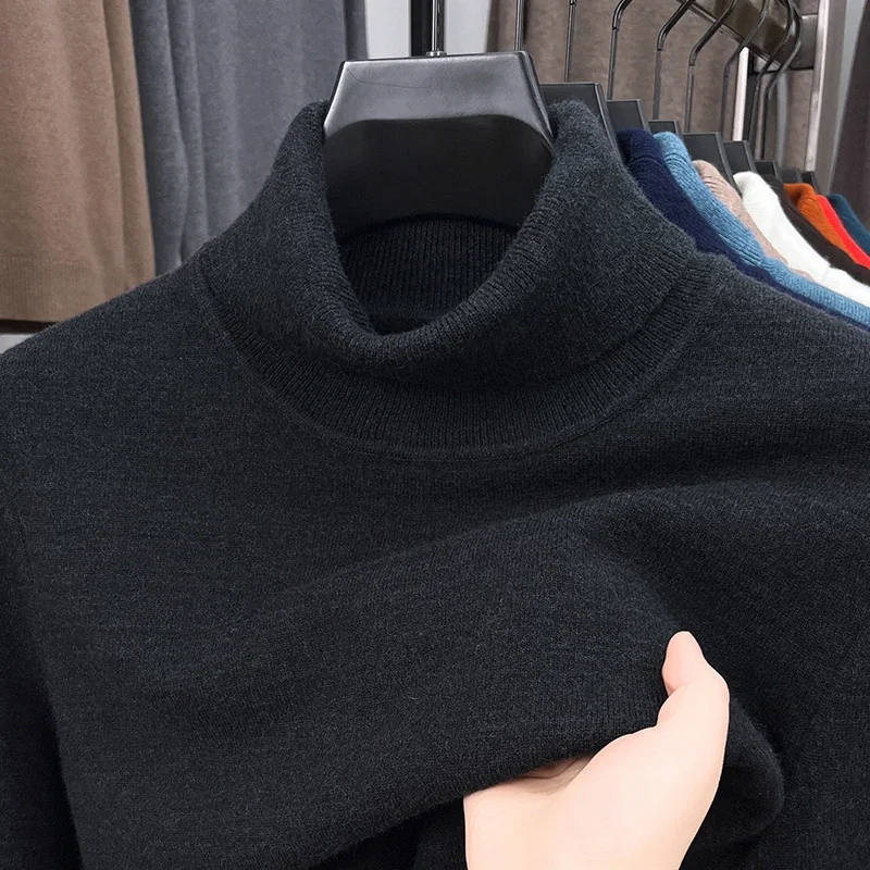 Autunno Uomo Maglione dolcevita lavorato a maglia di alta qualità Slim Fit Manica lunga Anti-pilling Pullover Tinta unita Tendenza Uomo Streetwea 6