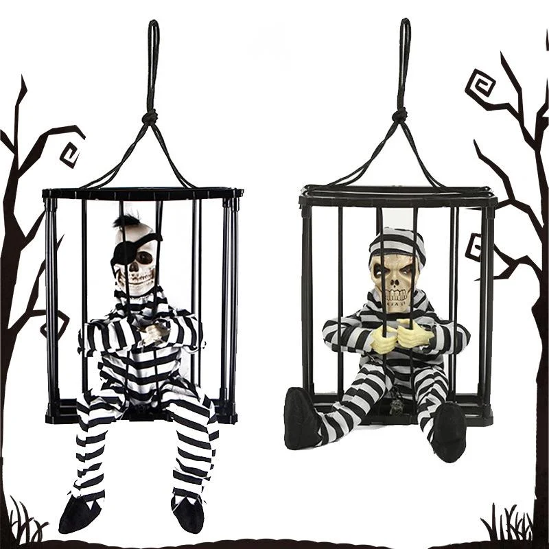 

Подвесные украшения на Хэллоуин, игрушки-обманщики с Электрическим Звуком, светящийся скелет, призрак, заключенная, кукла, реквизит для ужасов, декор для сада и дома