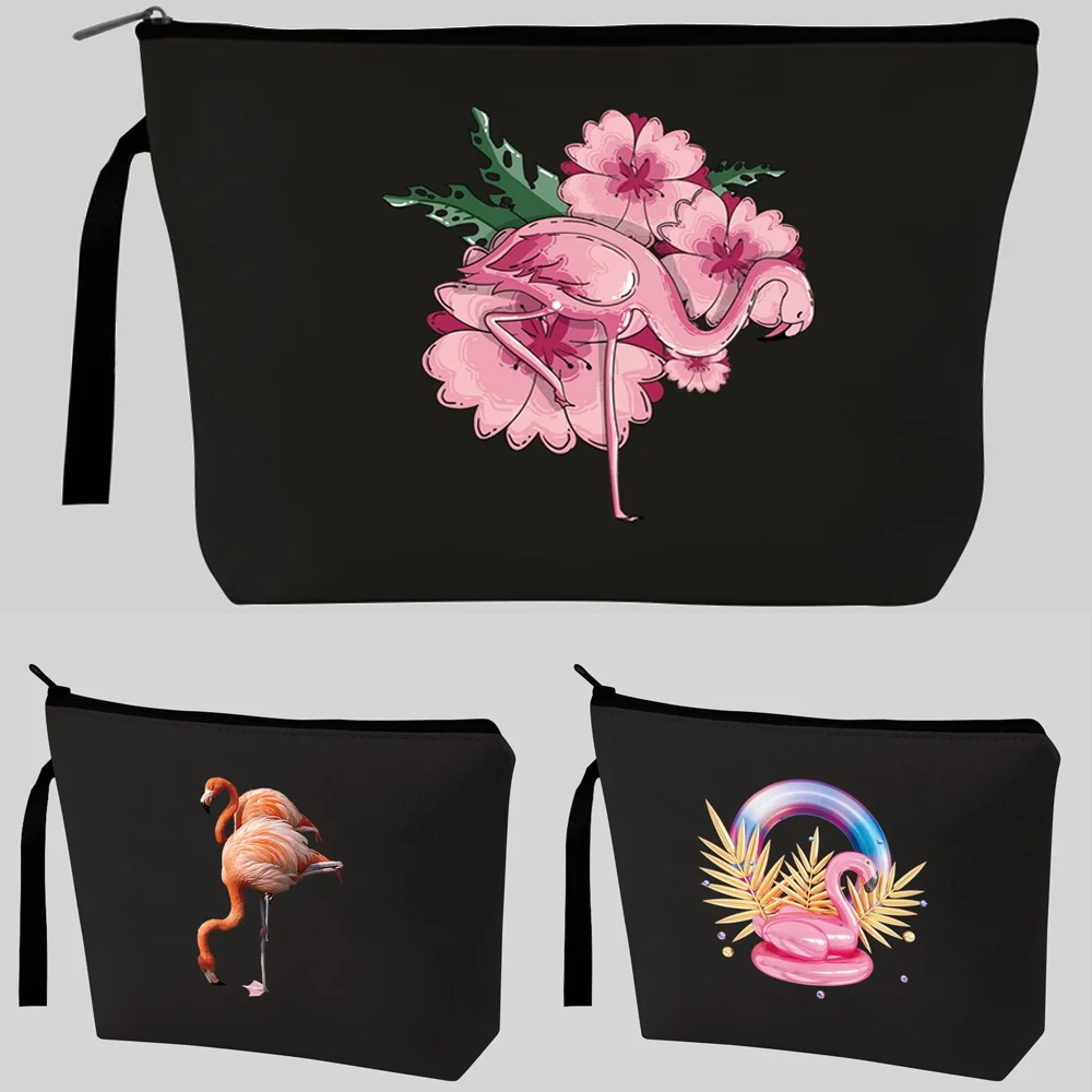 Canvas Flamingo Print Pattern Women Travel Storage Bag Toiletries Organize Cute Cosmetic Bag Strap Portable Zipper  Make Up Bags marble multifunction women outdoor storage bag toiletries organize cosmetic bag portable waterproof female travel make up cases