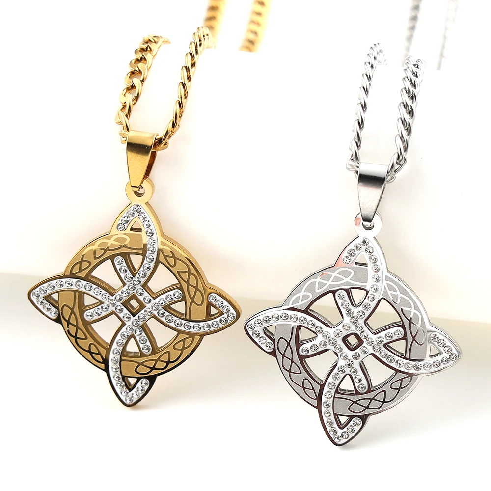 Hexerei Hexenknoten Anhänger Halskette für Frauen Männer Edelstahl Gold Silber Farbe Strass Slawisches Amulett Kette Schmuck