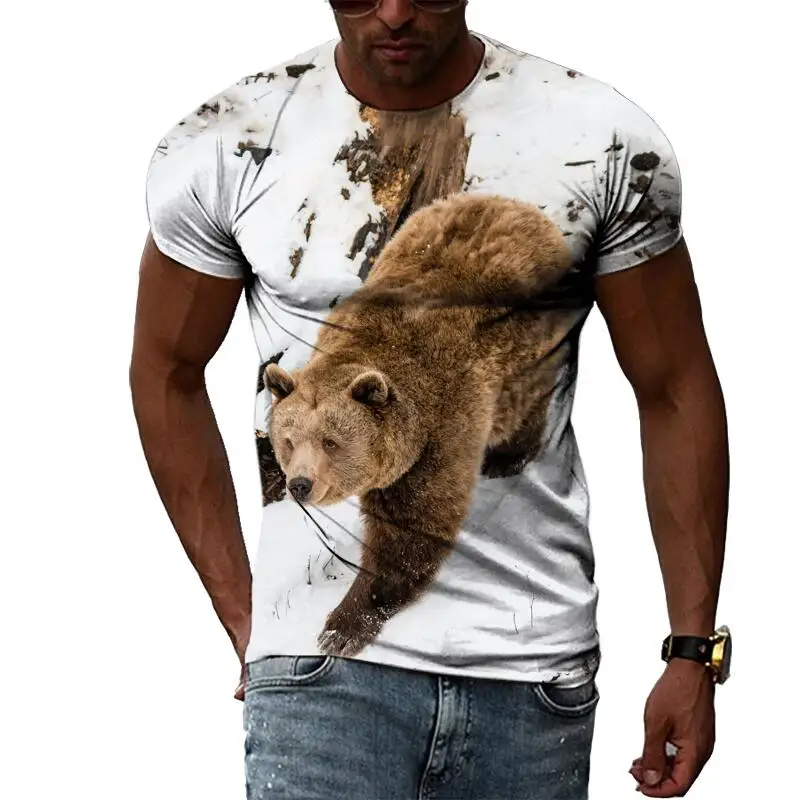 

Summer The Bear Leisure Pattern Men's T-shirt Hip Hop 3D Print Personality Rod Neck Short Sleeve Fashion Clothes