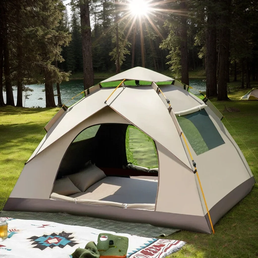 3-4 People Family Camping Tent, Automatic Pop-up 2 doors and 2 Windows Tents, Portable Camping Hiking Backpacking
