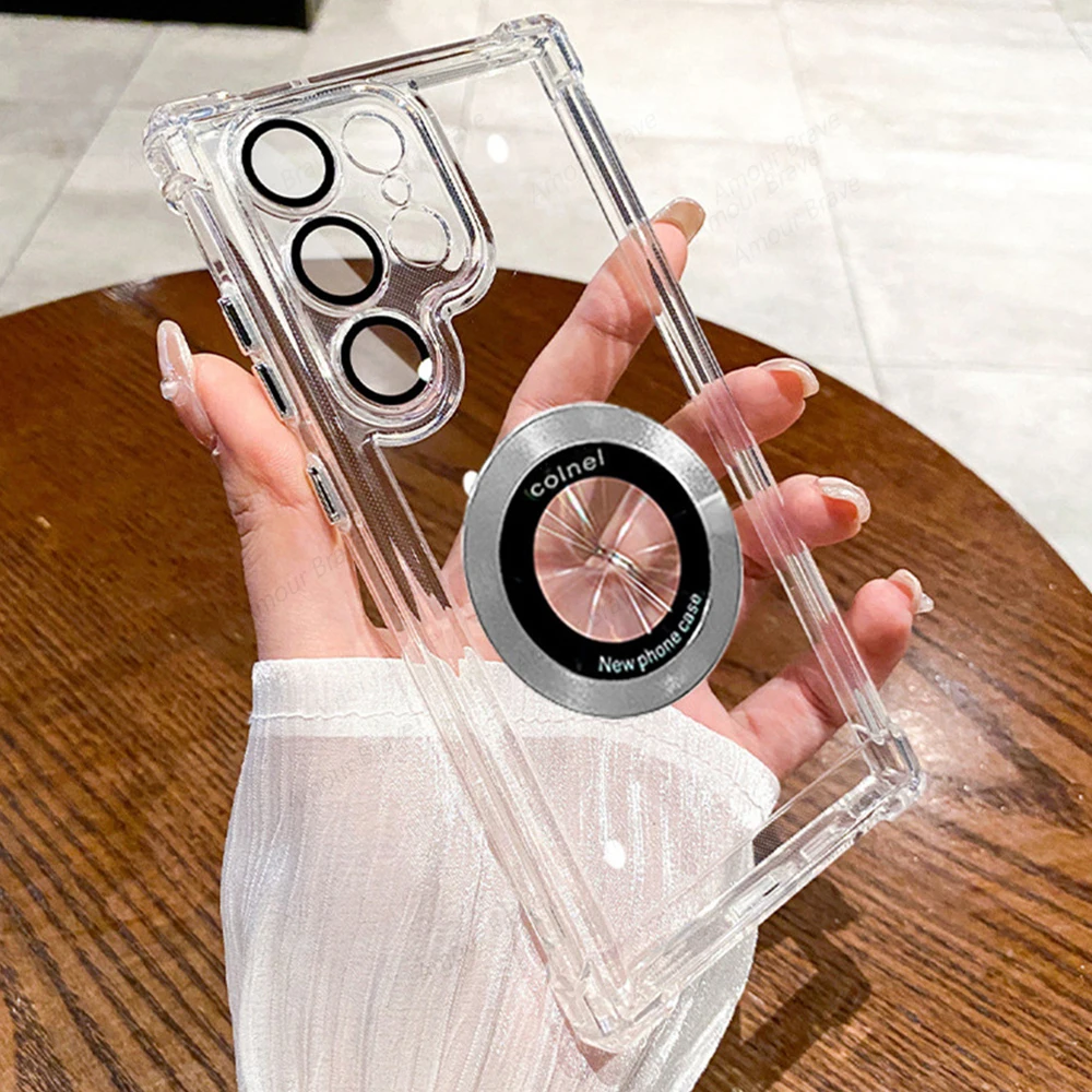 Enhanced Shockproof Clear Magnetic Phone Case with Magsafe Plating