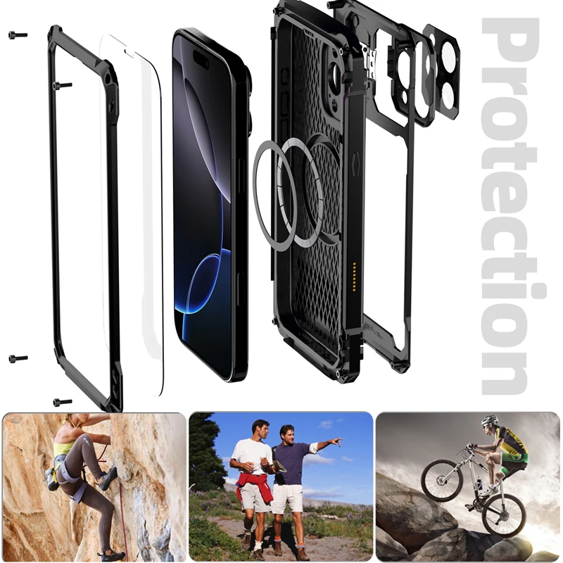 ELVEV Magnetic Heavy Duty Aluminum Metal Armor Case with Screen Protector