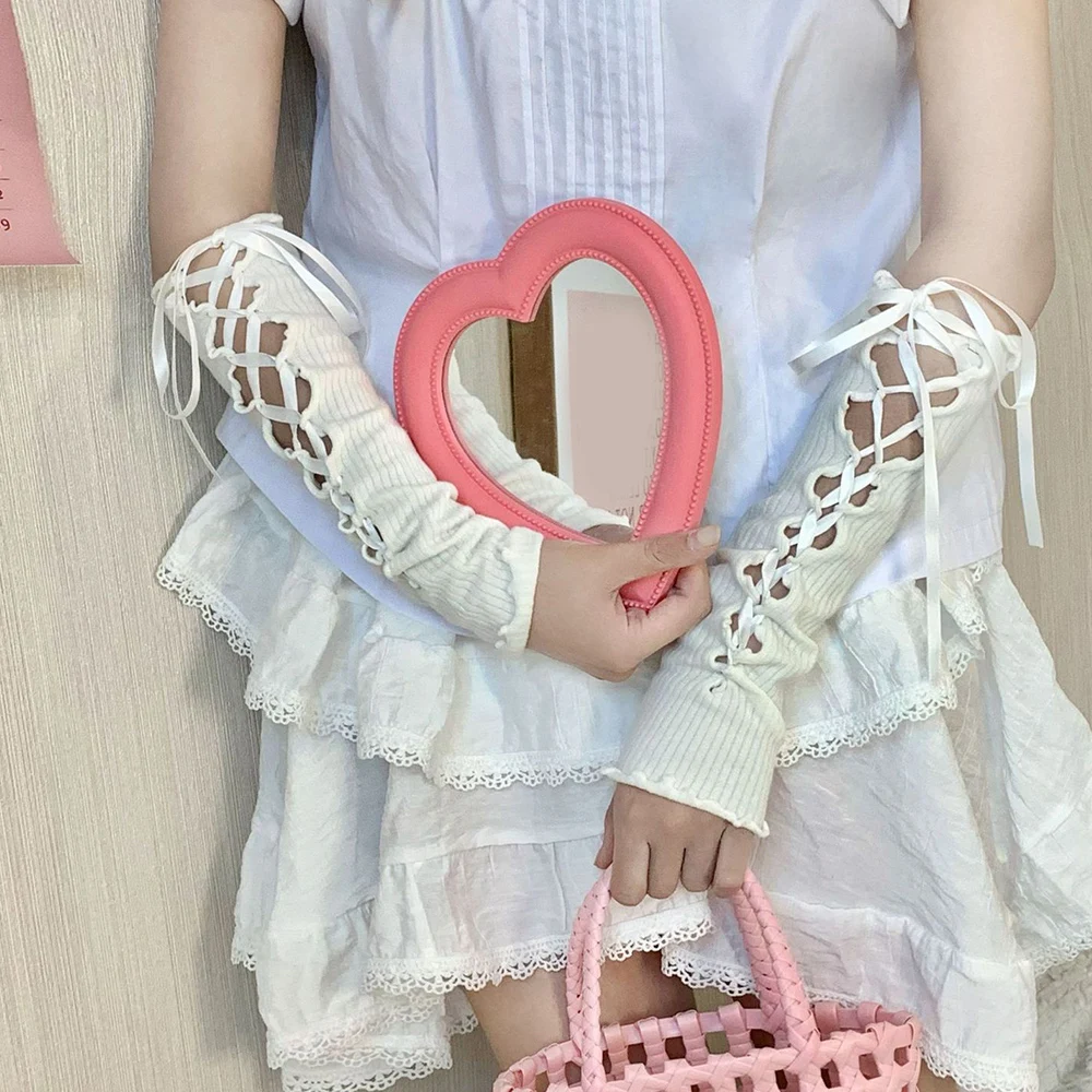 

Эластичные сетчатые перчатки в стиле панк, аксессуары для одежды, женские готические черные обвязочные солнцезащитные рукава, кружевные перчатки без пальцев в стиле Лолиты для девочек