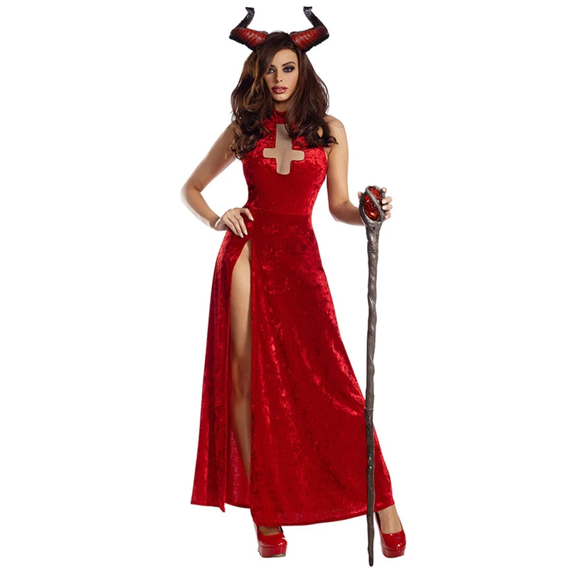 Carnaval Halloween Lady Red Demonische Queen Kostuum Lange Glamour Tovenares Playsuit Cosplay Fancy Party Dress| | - AliExpress