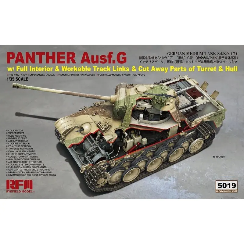 Rye Field Model Rfm Rm-5019 1/35 Panther Ausf.G W/Full Interior - Scale Model Kit