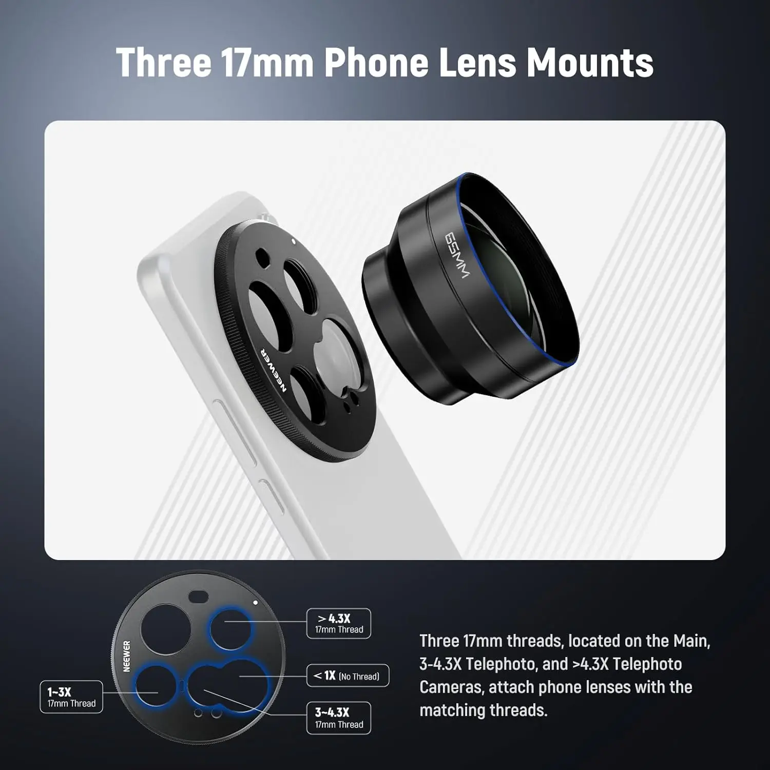 Lens Backplate, Aluminum Alloy 17mm Thread Phone Lens Adapter Holder for Main &