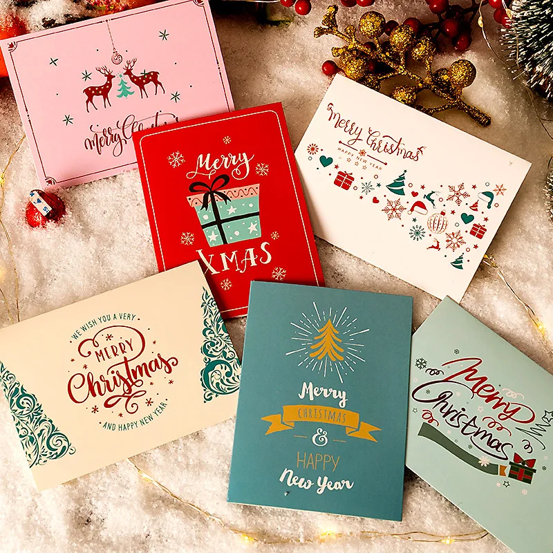Thank You Cards Printed Item 10pcs/set Merry Christmas Greeting Cards Kraft Paper Blank Paper Cards Christmas Party
