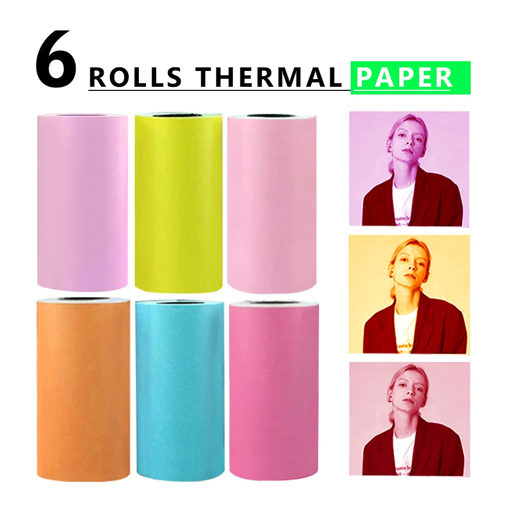 5pcs Colored Printing Paper Roll Thermal Portable 57x30mm , 5 rolls pink  paper, 57x30mm 