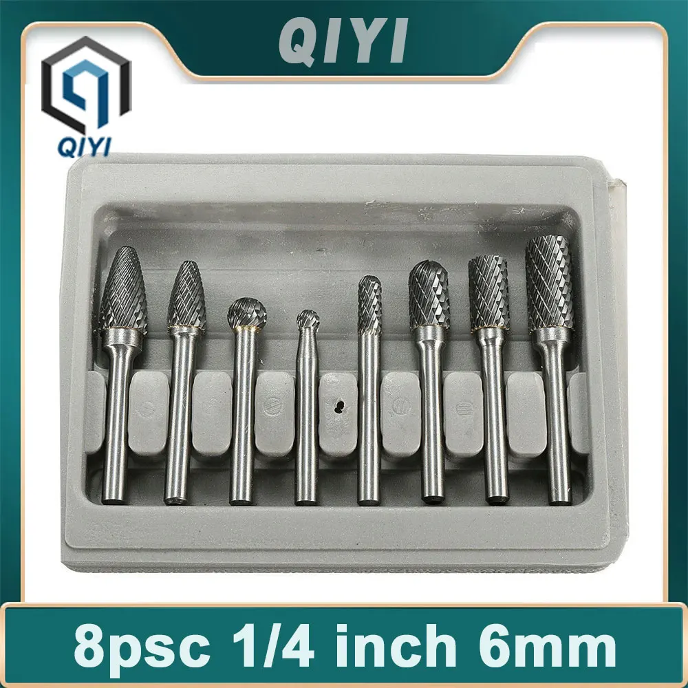 

8pcs/set 1/4 Inch 6mm Tungsten Carbide Burr Bits Rotary Files CNC Engraving Tool Set For Power Tool