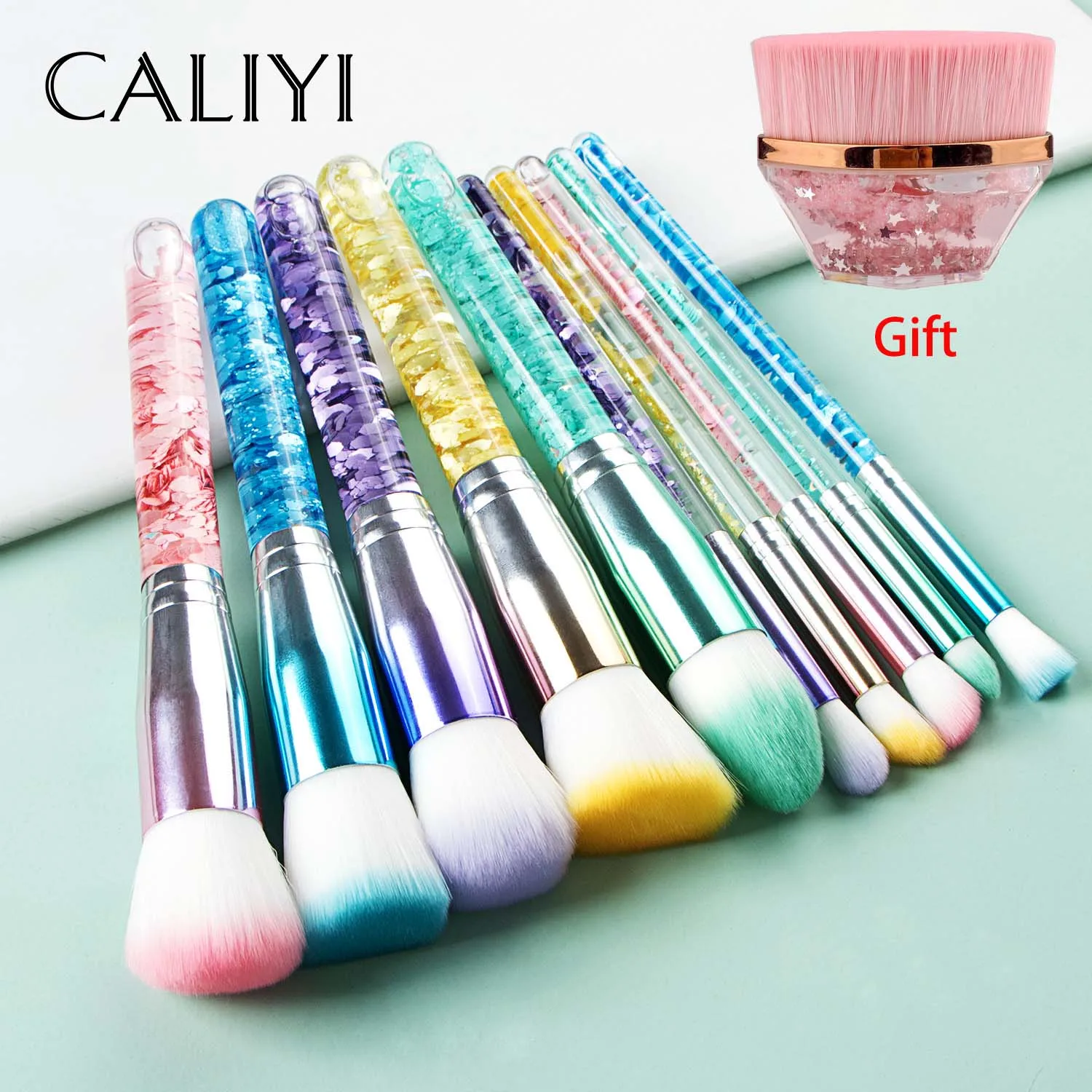 

CALIYI 11PCS Liquid Quicksand Makeup Brushes Set Kit Foundation Powder Blush Concealer Eye Shadow Lip Make Up Cosmetic Tools