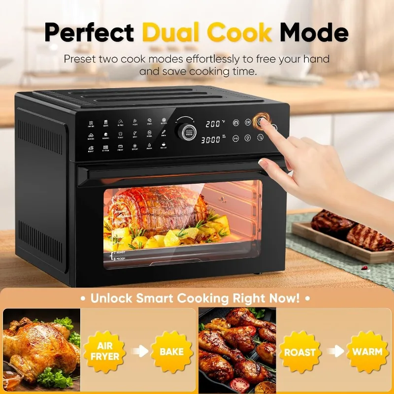 32QT extra large air fryer,toaster air fryer combo,360&deg; hot circulation healthier food,1800w preset dual cooking function