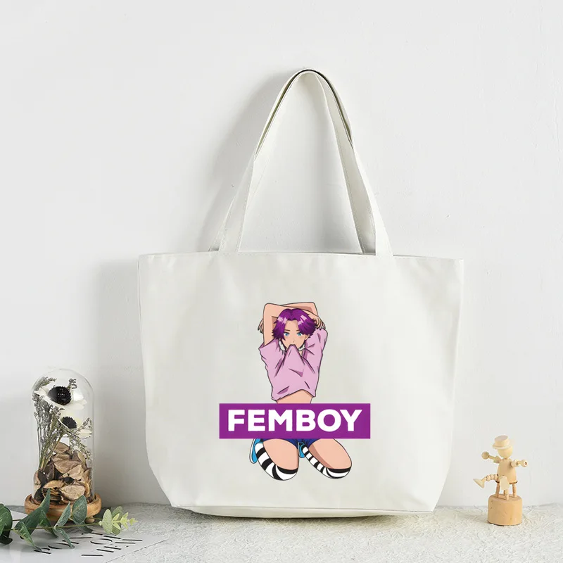 

Сумка для покупок Femboy Fairycore 90-х годов, оригинальный дизайн, белая модная дорожная Холщовая Сумка унисекс