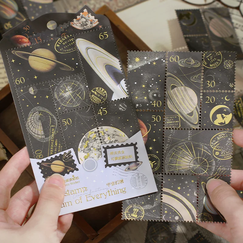 Vintage Bronzing Cosmic Fantasy galaxy Decorative Stamp Stickers  Scrapbooking Label Diary Stationery Album Ins Journal Planner