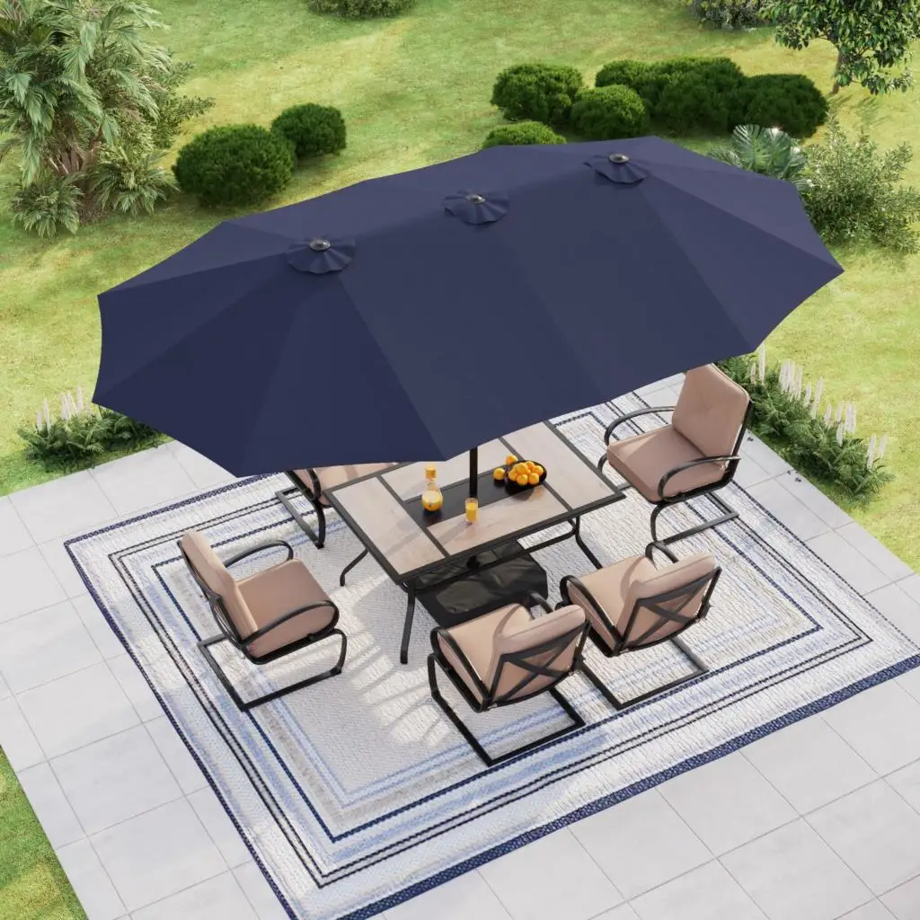 

15ft Double-Sided Patio Umbrella with Base Large Outdoor Table Navy Blue