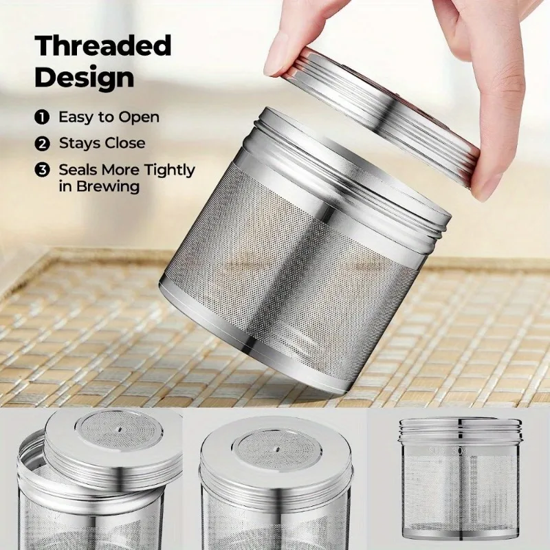 Large 304 Stainless Steel Tea Ball Infuser for Loose Leaf Tea and Spice Balls for Cooking Soups, Threaded Lid, Chain Hook