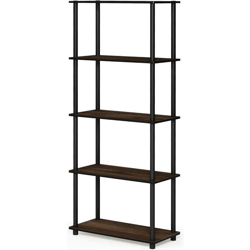 

Furinno Turn-N-Tube 5-Tier Multipurpose Shelf / Display Rack / Storage Shelf / Bookshelf, Round Tubes, Columbia Walnut/Black